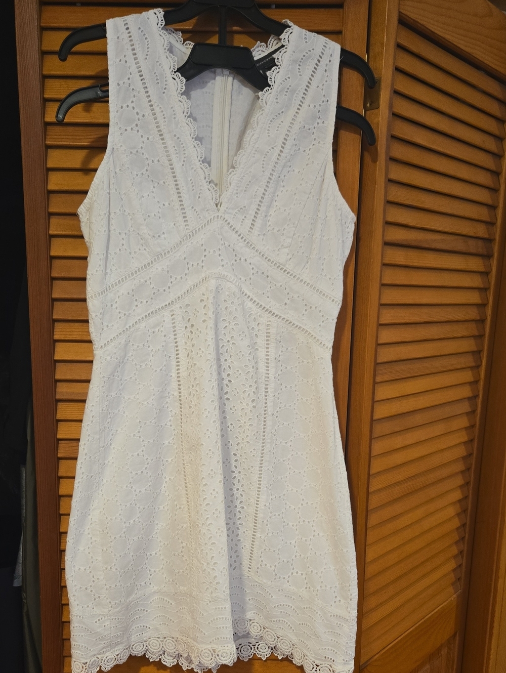 French Connection White Eyelet V-Neck Mini Dress